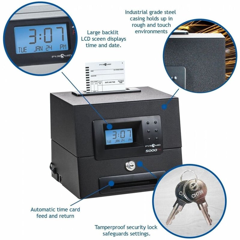 Pyramid Time Systems 5000HD Heavy Duty Auto Totaling Time Clock - Thumbnail 3