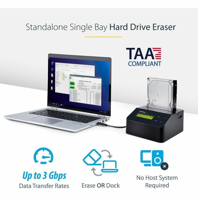 StarTech.com Single Bay SSD/HDD Hard Drive Eraser, 2.5"/3.5" , Standalone Wiper, Disk Sanitizer, Hardware Wiper Erasing Tool, NIST/DoD/TAA - Thumbnail 2