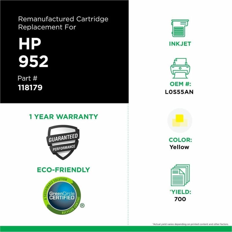 Clover Imaging Remanufactured Yellow Ink Cartridge for HP 952 (L0S55AN) - Thumbnail 3
