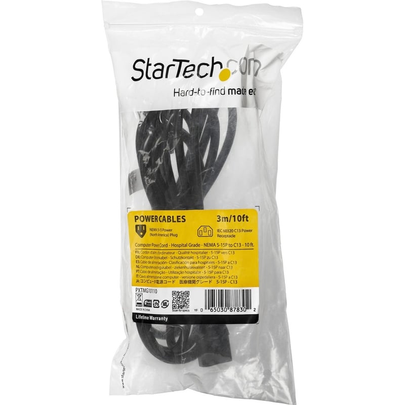 StarTech.com 10ft (3m) Hospital Grade Power Cord, 18AWG, NEMA 5-15P to C13, 10A 125V, Green Dot Medical Power Cable, Monitor Power Cable - Thumbnail 2