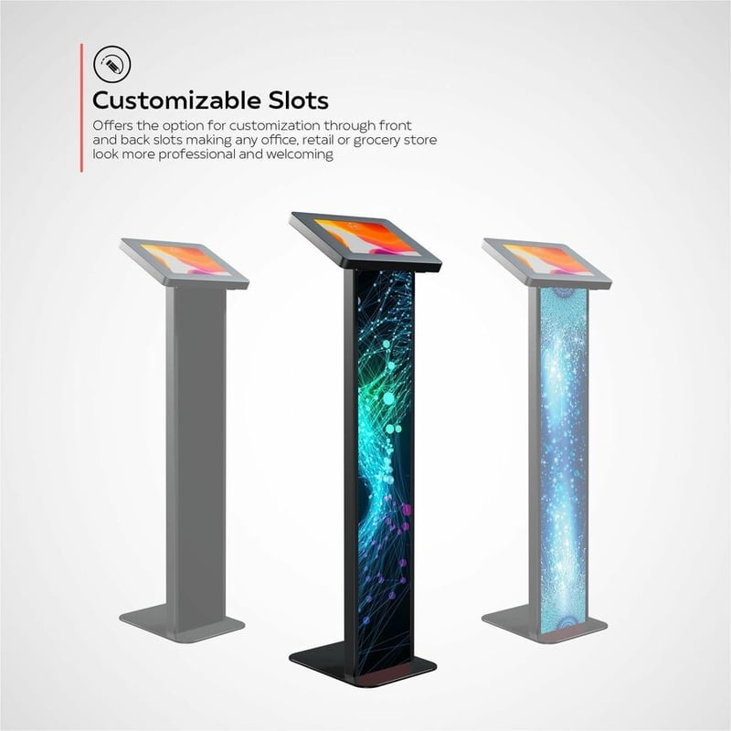 CTA Digital Customizable Premium Locking Floor Stand Kiosk with Graphic Card Slot for branding for 10.2-in iPad 7th/ 8th/ 9th Gen & More (Black) - Thumbnail 3