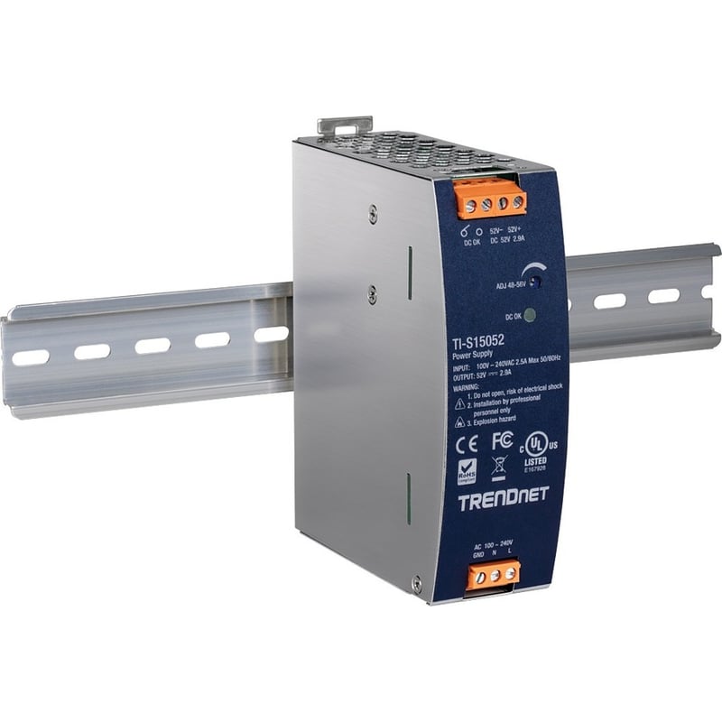 TRENDnet 150W, 52V DC, 2.89A AC to DC DIN-Rail Power Supply, TI-S15052, Industrial Power Supply with Built-In Power Factor Controller Function, Silver - Thumbnail 5