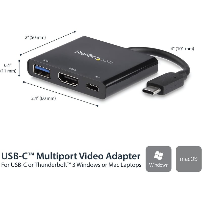 StarTech.com USB C Multiport Adapter with HDMI 4K & 1x USB 3.0 - PD - Mac & Windows - USB Type C All in One Video Adapter - Thumbnail 2