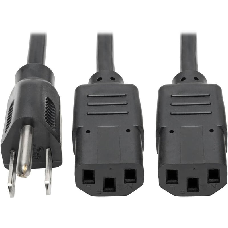 Eaton Tripp Lite Series Y Splitter Power Cable, NEMA 5-15P to 2x C13 - 10A, 125V, 18 AWG, 6 ft. (1.83 m), Black - Thumbnail 2