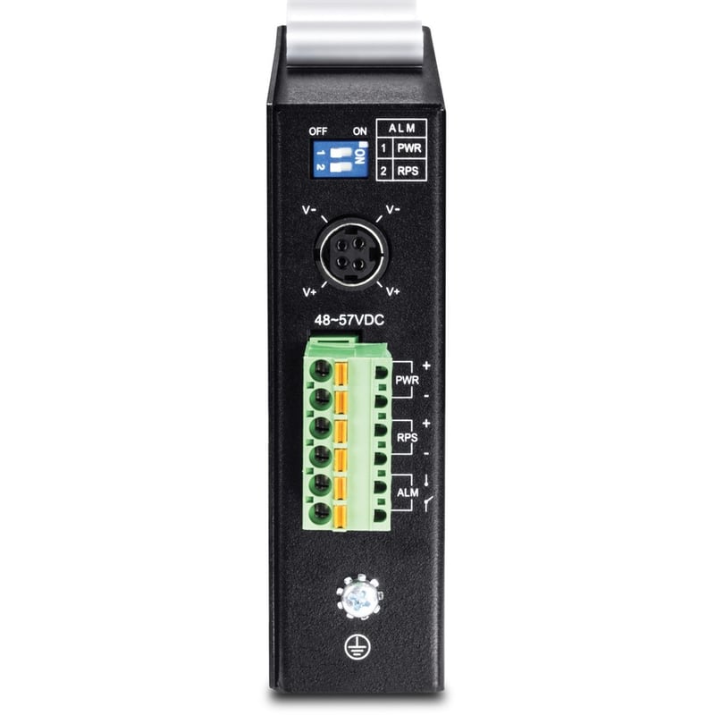 TRENDnet 5-Port Hardened Industrial Gigabit PoE+ DIN-Rail Switch, 120W Power Budget, 1 x SFP Slot, IP30 Rated, Unmanaged Switch, Gigabit PoE+ Network Switch, Lifetime Protection, Black, TI-PG541 - Thumbnail 2