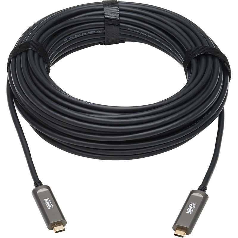 Tripp Lite by Eaton USB-C AOC Cable (M/M) - USB 3.2 Gen 2 (10 Gbps) Plenum-Rated Fiber Active Optical Cable - Data Only Black 15 m (49 ft.) - Thumbnail 1