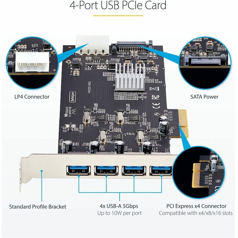 4-PORT USB-A PCIE CARD 5GBPS 4X USB CONTROLLERS PCI EXPRESS CARD - Thumbnail 4