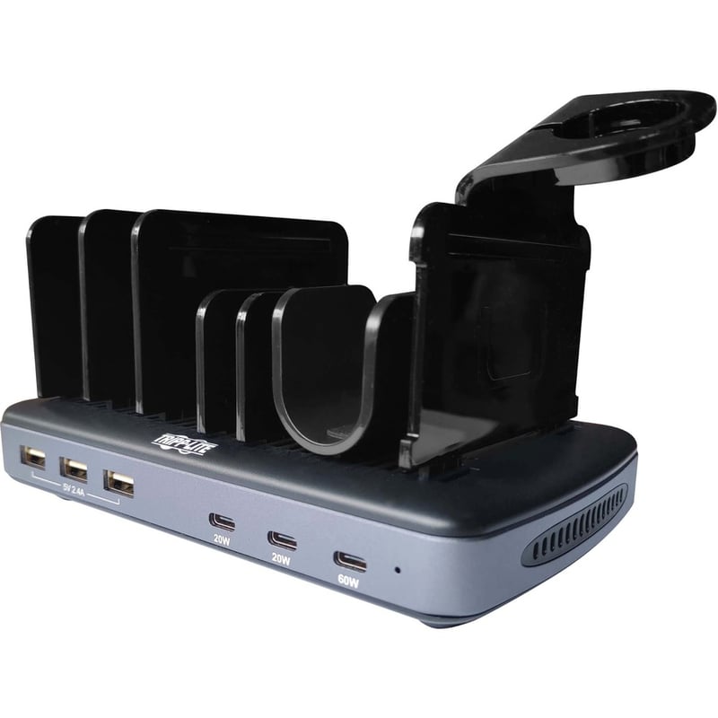 Tripp Lite by Eaton 6-Port USB Charging Station - 60W USB-C, 2x 20W USB-C, 3x USB-A, PD Charging, Device and Apple Watch Storage - Thumbnail 3