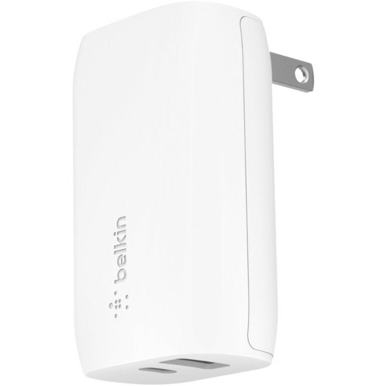 Belkin 37W Portable Dual Port USB-C Wall Charger - 1xUSB-A (12W), 1xUSB-C (30W) - Fast Charging - Power Adapter - White - Thumbnail 2