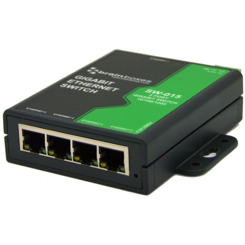 Brainboxes Compact 5 Port Gigabit Ethernet Switch DIN Rail Mountable - Thumbnail 1