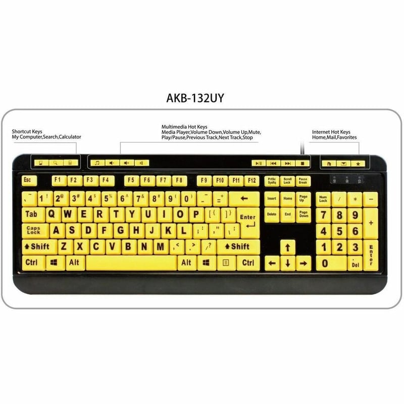 Adesso Luminous 4X Large Print Multimedia Desktop Keyboard - Thumbnail 4