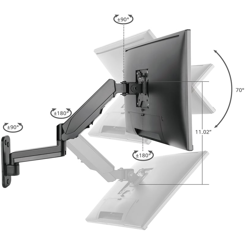 High Premium Aluminum Gas Spring Wall Mount - Single Monitor 17" to 34" - Thumbnail 5