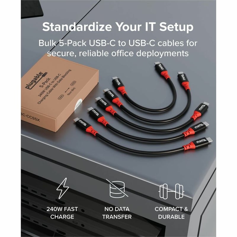 PLUGABLE 5-PACK USB-C CABLES 240W CHARGING WITH DATA BLOCKING - Thumbnail 3