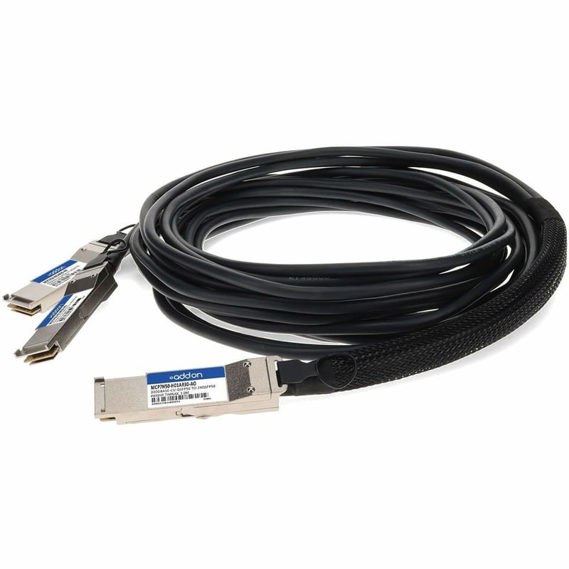 AddOn Mellanox® MCP7H50-H01AR30 Compatible TAA Compliant 200GBase-CU QSFP56 to 2xQSFP56 Infiniband HDR Direct Attach Cable (Passive Twinax, 1.5m, LSZH) - Thumbnail 1