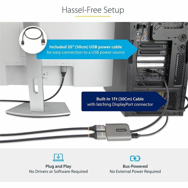 StarTech.com DP to Dual HDMI MST HUB, Dual HDMI 4K 60Hz, 2 Port DisplayPort Multi Monitor Adapter with 1ft/30cm Cable, DP 1.4 | DSC | HBR3 - Thumbnail 5