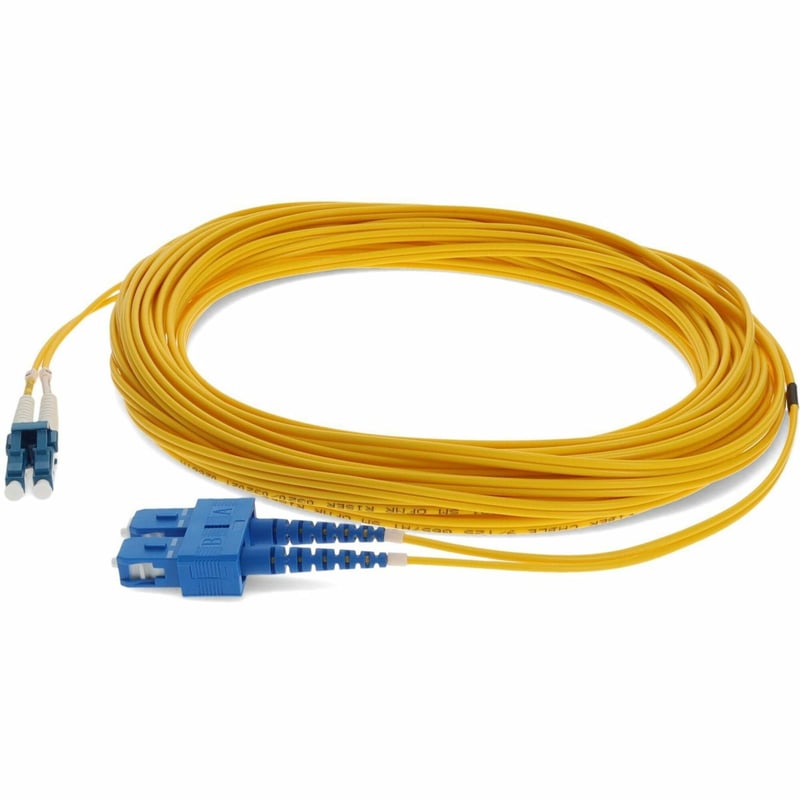 AddOn 12m SC to LC Yellow OS2 Duplex OFNR (Riser-Rated) TAA SMF Fiber Patch Cable - Thumbnail 1