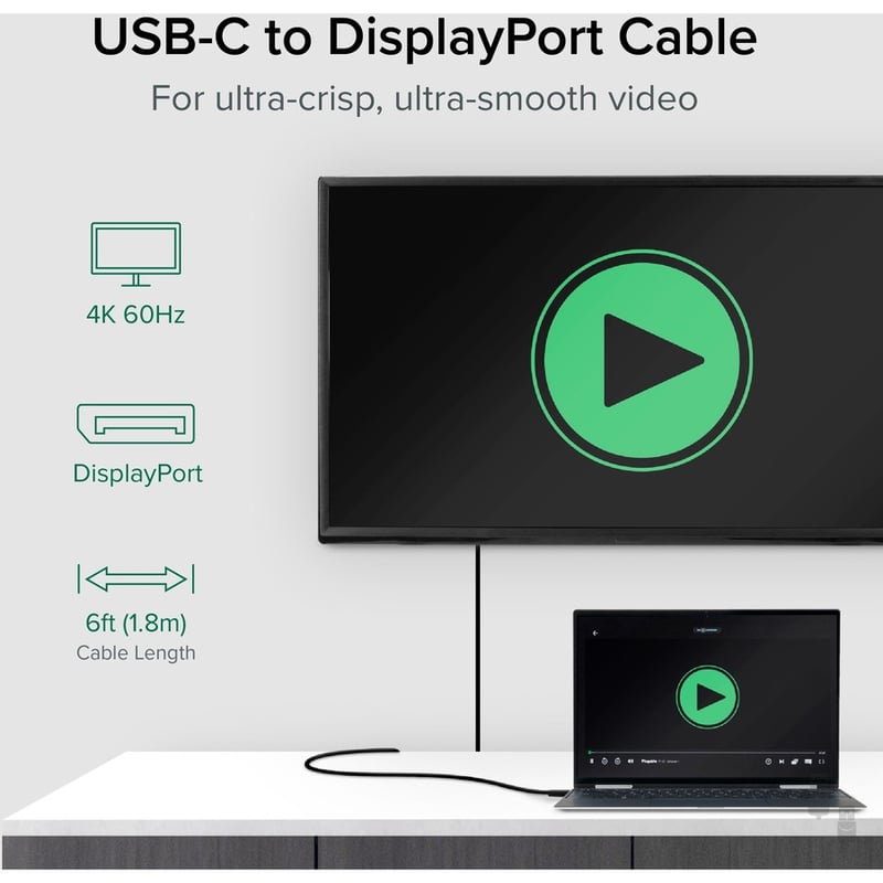 Plugable USB C to DisplayPort Adapter - 6ft (1.8m) Adapter Cable - Thumbnail 2