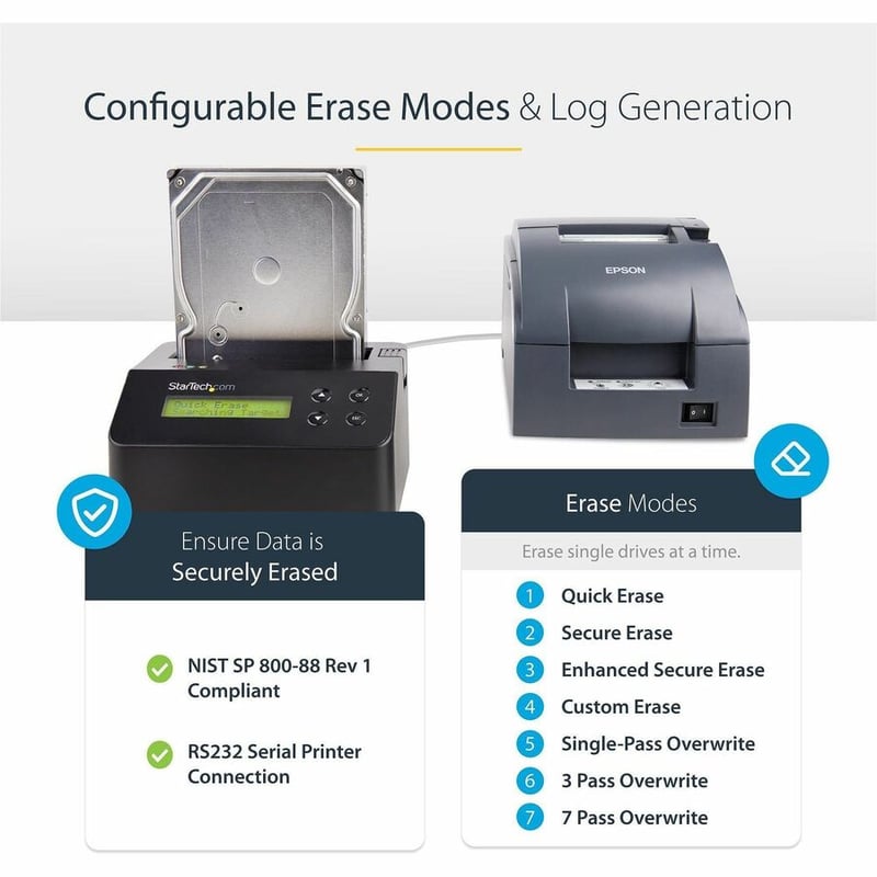 StarTech.com Hard Drive Eraser, Standalone HDD/SSD Sanitizer, 4Kn, Secure Erase Hard Disk Wiper Dock, Hardware Erasing Tool, TAA Compliant - Thumbnail 5