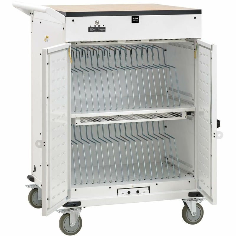 Eaton Tripp Lite Series Safe-IT 36-Device UV Mobile Charging Cart for Laptops and Chromebooks - 120V, NEMA 5-15P, 10 ft. (3.1 m) Cord, Antimicrobial, Wood-Grain Top, White - Thumbnail 3