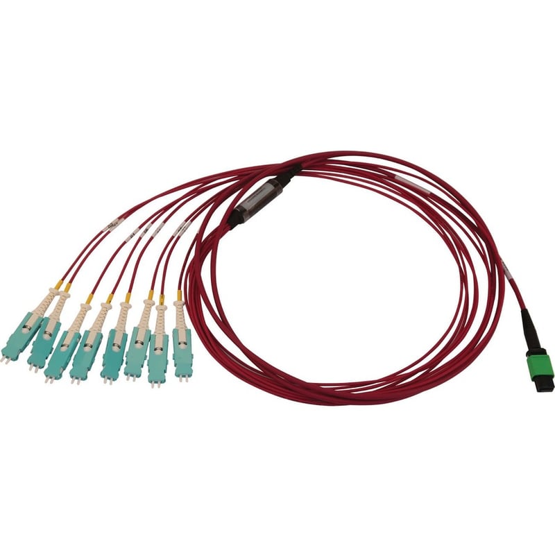 Eaton Tripp Lite Series 40/100/400G Multimode 50/125 OM4 Breakout Fiber Optic Cable (16F MTP/MPO-APC to 8x Duplex SN-PC F/M), LSZH, Magenta, 3 m (9.8 ft.)