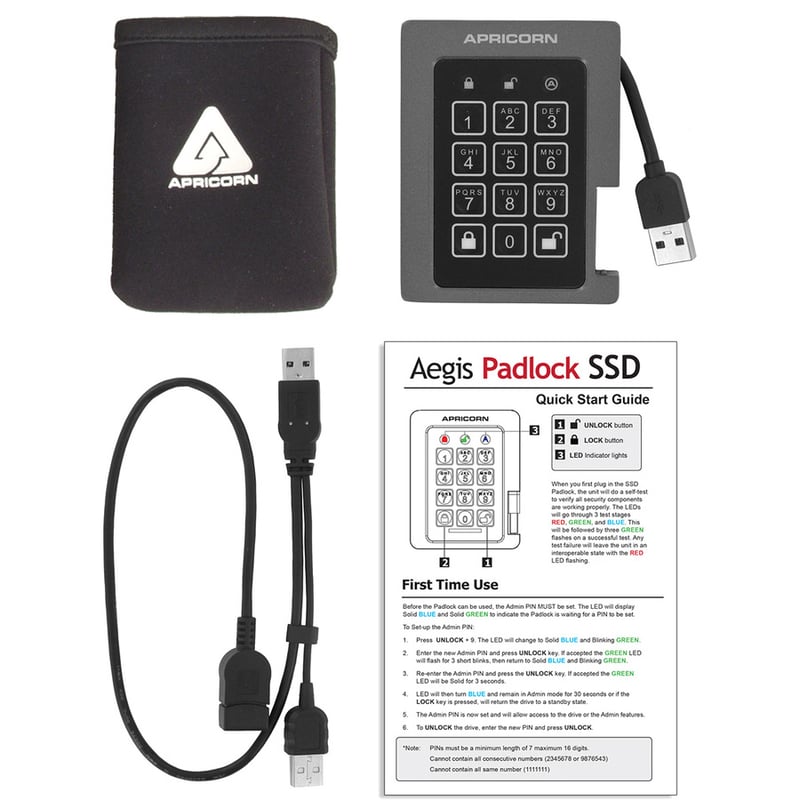 Apricorn Aegis Padlock ASSD-3PL256-2TBF 2 TB Solid State Drive - 2.5" Internal - Black - TAA Compliant - Thumbnail 4