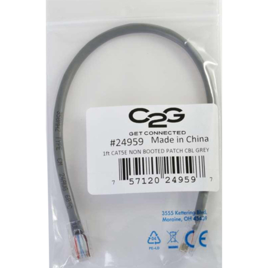 C2G 25ft Cat5e Non-Booted Unshielded (UTP) Ethernet Cable - Cat5e Network Patch Cable - PoE - Gray - Thumbnail 2