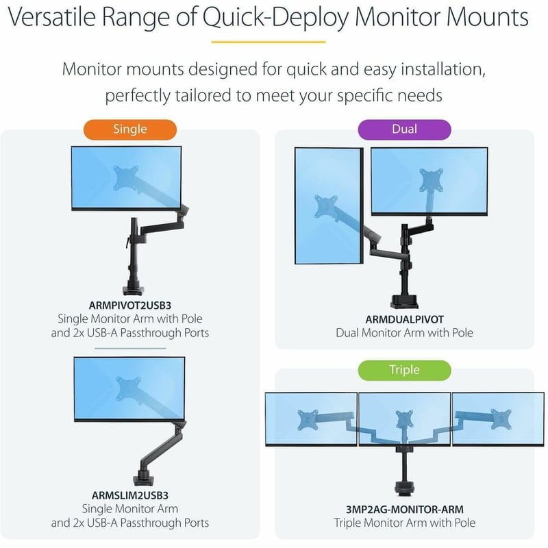 StarTech.com Desk Mount Monitor Arm with 2x USB 3.0 ports, Full Motion Monitor Mount up to 34" (17.6lb/8kg) VESA Display, C-Clamp/Grommet - Thumbnail 3