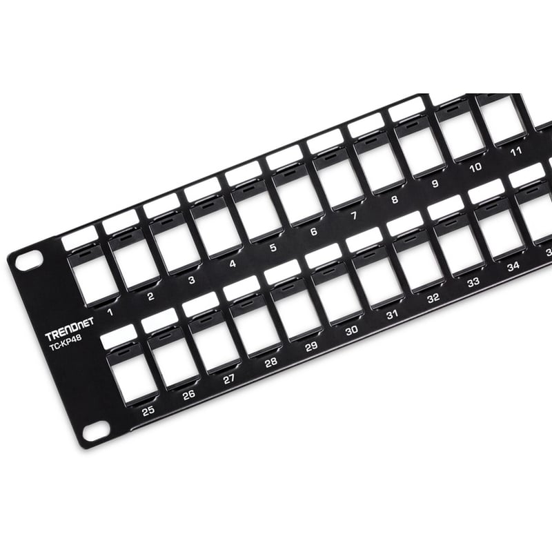 TRENDnet 48-Port Blank Keystone 2U HD Patch Panel, 2U 19" Rackmount Housing, HD Keystone Network Patch Panel, Recommended With TC-K25C6 & TC-K50C6 Cat6 Keystone Jacks (Sold Separately), Black, TC-KP48 - Thumbnail 3