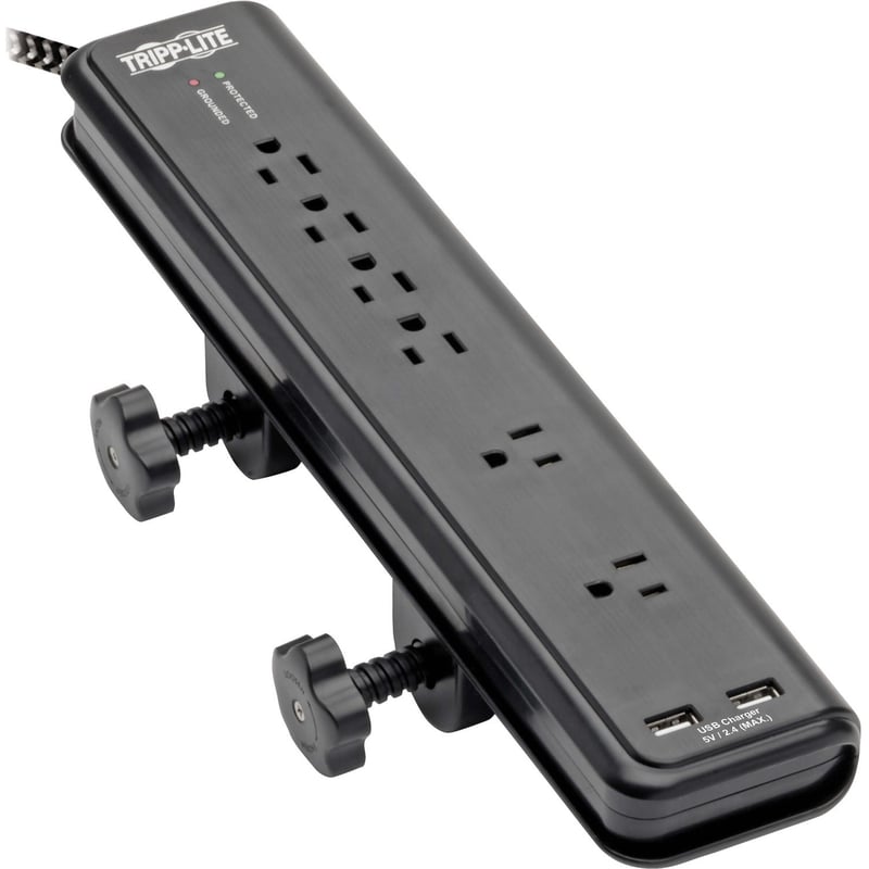 Tripp Lite by Eaton Safe-IT 6-Outlet Surge Protector 2 USB Charging Ports 8 ft. Cord 5-15P Plug 2100 Joules Antimicrobial Protection Black - Thumbnail 1