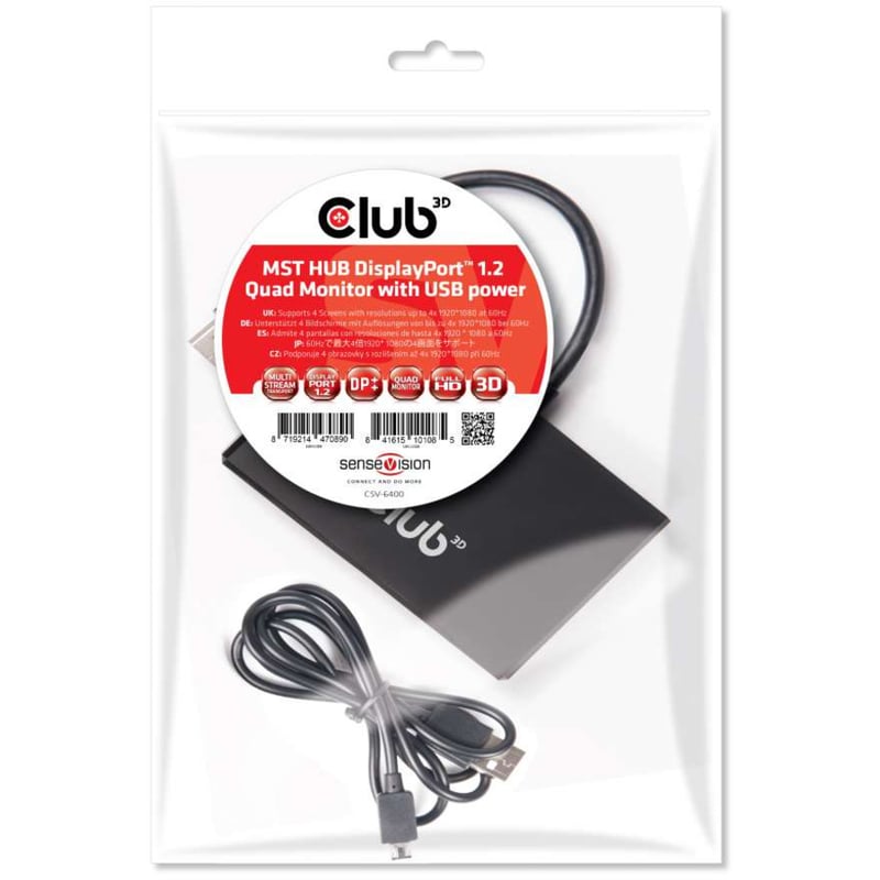 Club 3D Multi Stream Transport (MST) Hub DisplayPort 1.2 Quad Monitor USB Powered - Thumbnail 4