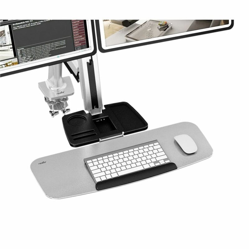 Rocstor ErgoCenter Desk Mount for Monitor, Mouse, Keyboard - Silver - TAA Compliant - Thumbnail 5