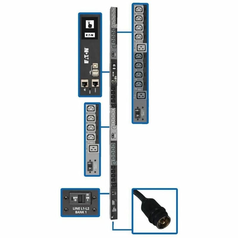 Tripp Lite by Eaton PDU 10kW 200-240V 3PH Switched PDU - LX Interface Gigabit 30 Outlets L21-30P Input LCD 1.8 m Cord 0U 1.8 m Height TAA - Thumbnail 1