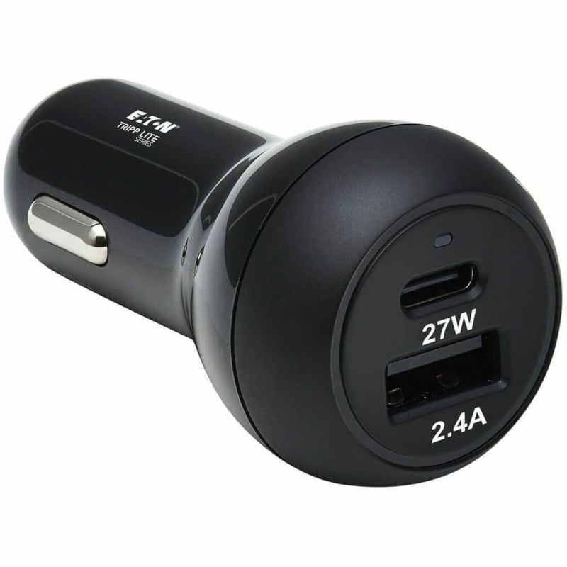 Tripp Lite by Eaton Dual-Port USB Car Charger with 39W Charging - USB-C (27W) PD 3.0 USB-A (12W) Black - Thumbnail 1