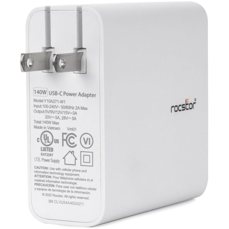 Rocstor 140W Smart USB-C Power Adapter AC Charger. Compatible with Apple MacBook, MacBook Air, MacBook Pro with Thunderbolt 3/4 (87W & 96W), MacBook Pro 13" (61 & 67W), MacBook Pro 14" 2021 - Thumbnail 3