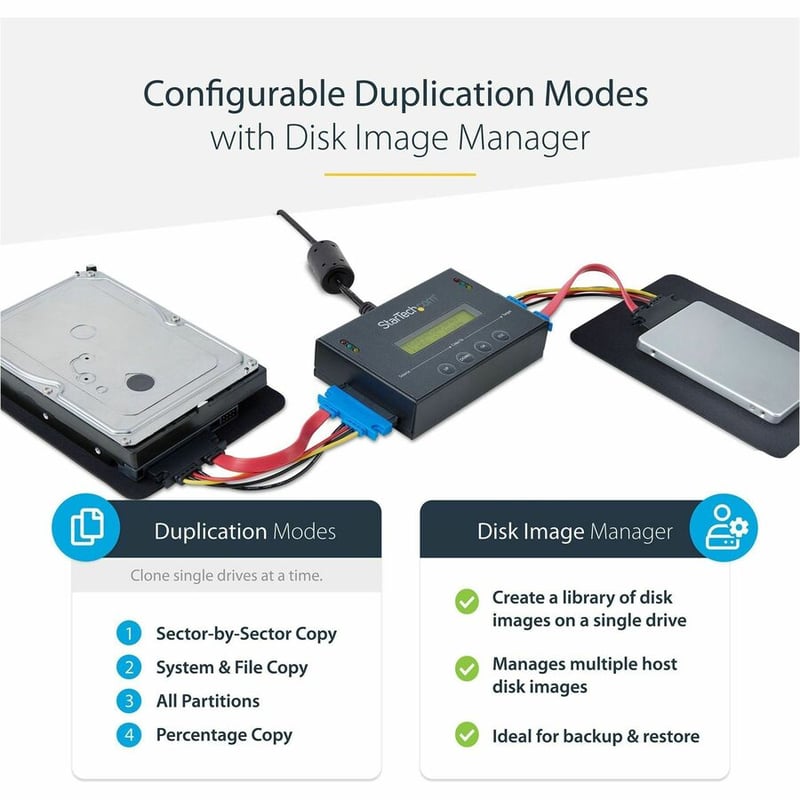 StarTech.com 1:1 Standalone Hard Drive Duplicator with Disk Image Library Manager for Backup & Restore, HDD/SSD Cloner - Thumbnail 3