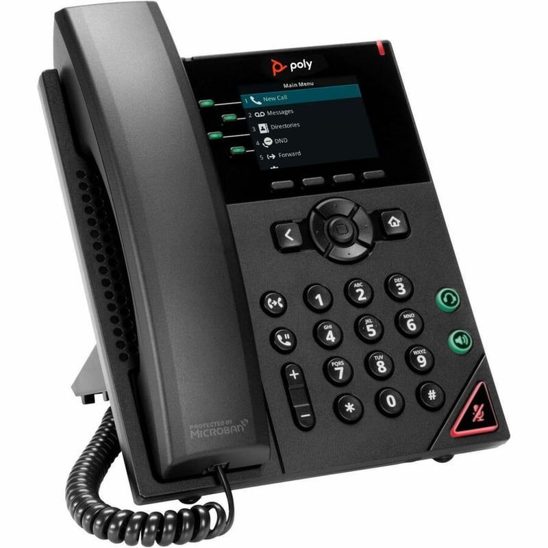 Poly VVX 250 IP Phone - Corded - Corded - Desktop, Wall Mountable - Black - Thumbnail 2