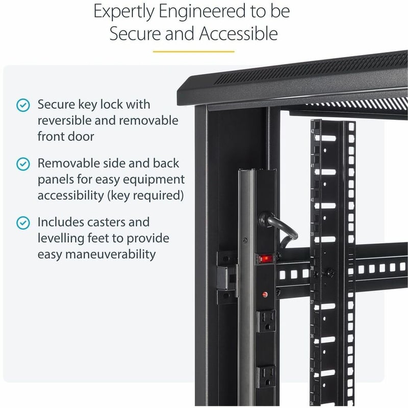 StarTech.com 4-Post 42U Server Rack Cabinet, 19" Data Rack Cabinet for Computer / IT Equipment mount, Rack Server Cabinet with Casters - Thumbnail 3