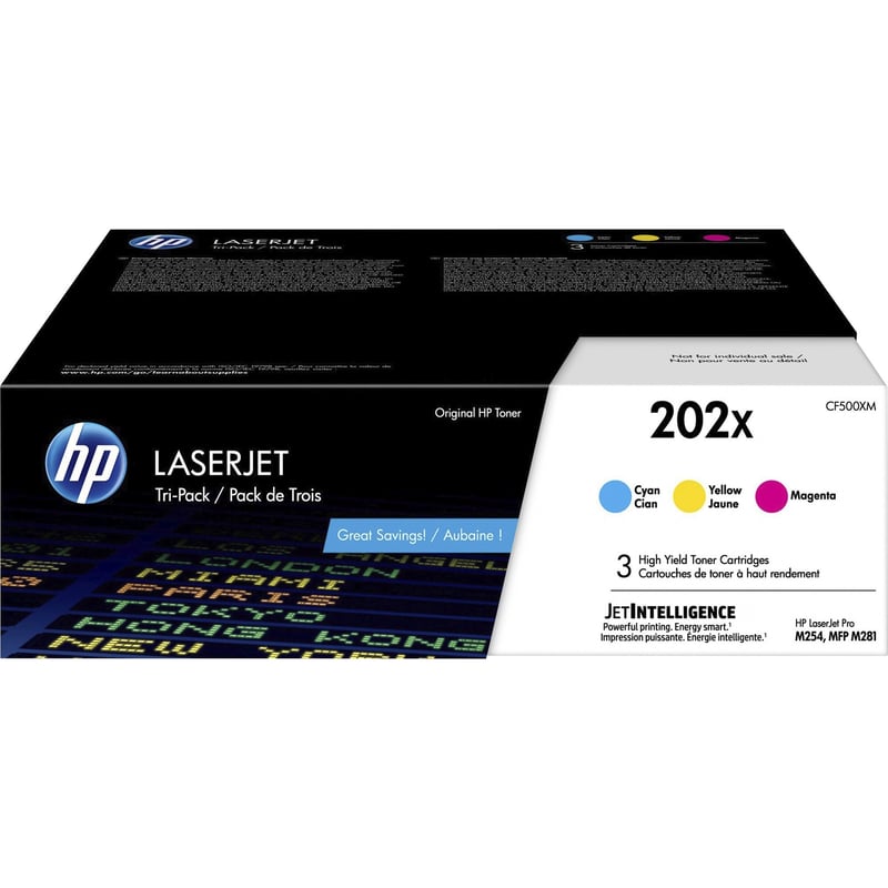HP 202X (CF500XM) Original High Yield Laser Toner Cartridge - Multi-pack - Cyan, Magenta, Yellow - 1 Each - Thumbnail 1
