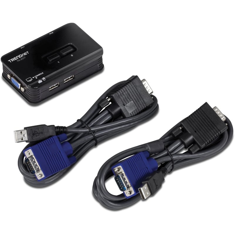 TRENDnet 2-Port USB KVM Switch And Cable Kit, 2048 x 1536 Resolution, Device Monitoring, Auto-Scan, Audible Feedback, USB 1.1, Compliant With Windows And Linux, Hot-Pluggable, White, TK-207K - Thumbnail 2