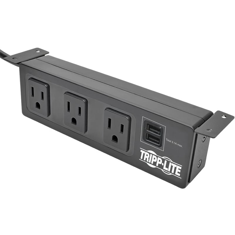 Tripp Lite by Eaton Protect It! 3-Outlet Surge Protector with Mounting Brackets 10 ft. Cord 510 Joules 2 USB Charging Ports Black Housing - Thumbnail 3