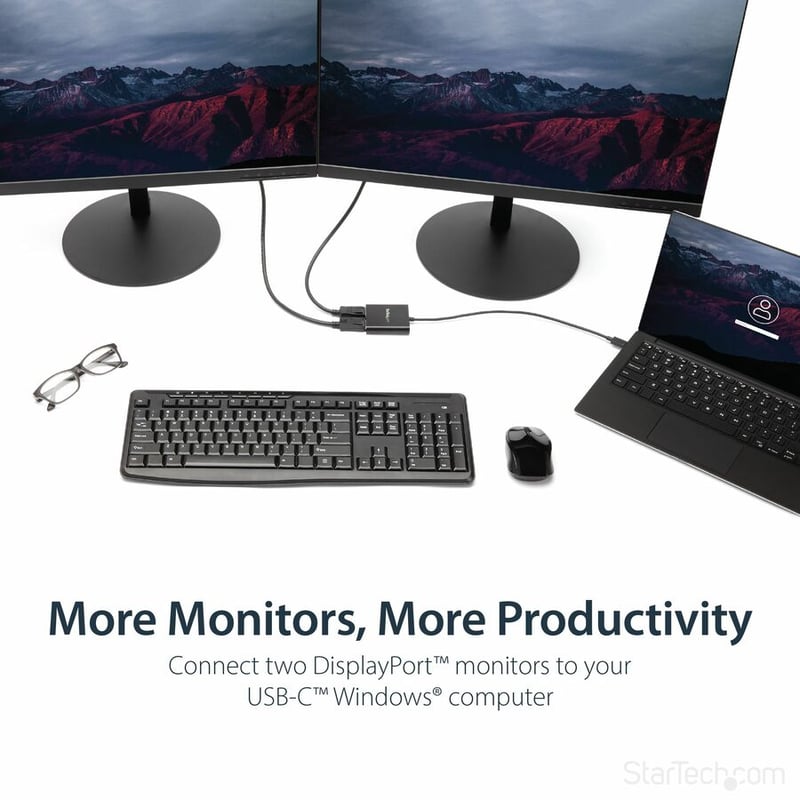 StarTech.com USB-C to Dual DisplayPort 1.2 Adapter, USB Type-C Multi-Monitor MST Hub, Dual 4K 30Hz DP Display Extender/Splitter, Windows - Thumbnail 2