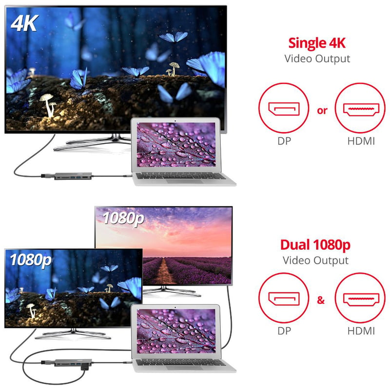 SIIG USB-C MST Video with Hub, LAN and PD 3.0 Docking - 7-in-1 MST Docking Station with 100W PD - MacOS for DP or HDMI Video - Thumbnail 5