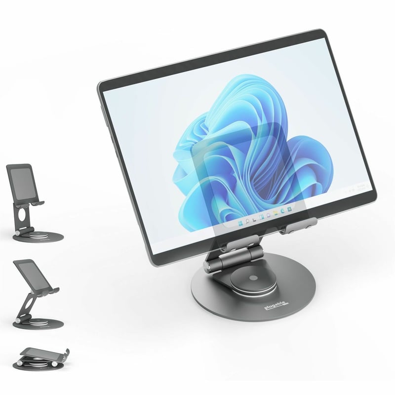 Plugable Swivel Tablet Stand Holder, 360 Rotating Base Tablet Holder for Phones and Tablets up to 12.9" - Thumbnail 1