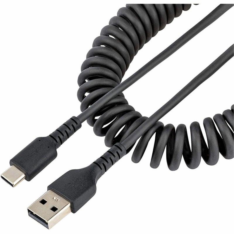 StarTech.com 20in (50cm) USB A to C Charging Cable, Coiled Heavy Duty USB 2.0 A to Type-C, Durable Fast Charge & Sync USB-C Cable, Black - Thumbnail 1
