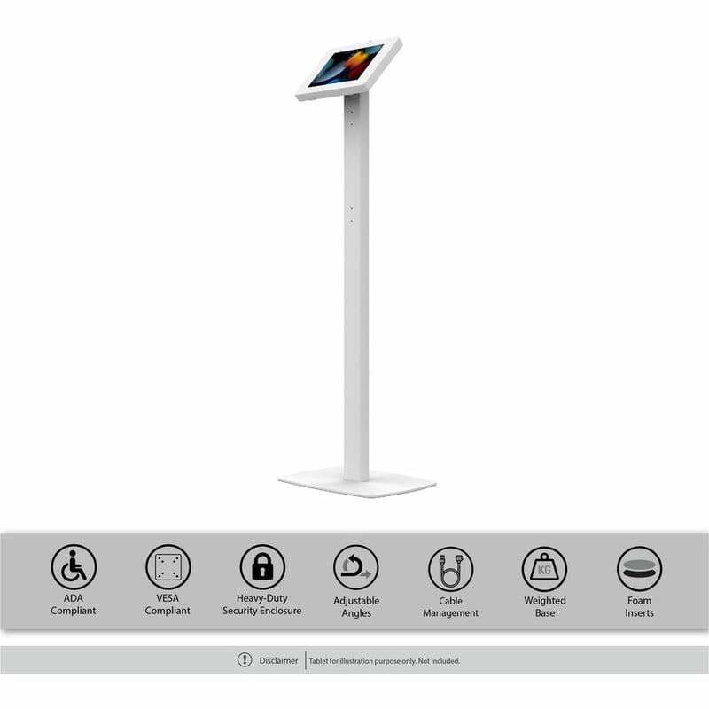 CTA Digital Premium Thin Profile Floor stand w/ Small Universal Security Enclosure (White) - Thumbnail 2
