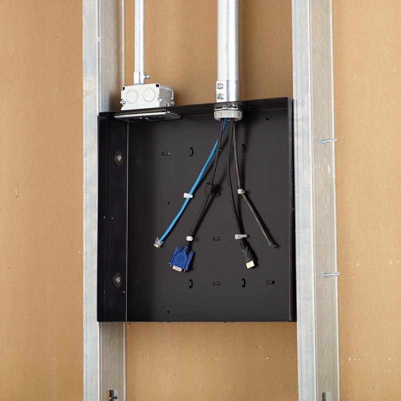 Chief Proximity In-Wall Storage Box with 2 Receptacle Filter & Surge - For Flat Panel Mount - Black - Thumbnail 2