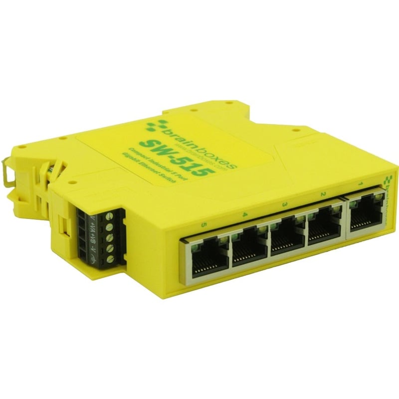 Brainboxes Compact Industrial 5 Port Gigabit Ethernet Switch DIN Rail Mountable - Thumbnail 1