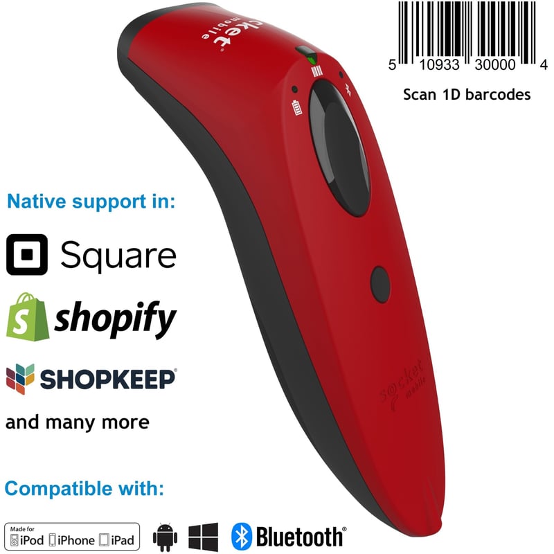 Socket Mobile SocketScan® S760, Ultimate Barcode Scanner, DotCode & Travel ID Reader, Red - Thumbnail 1