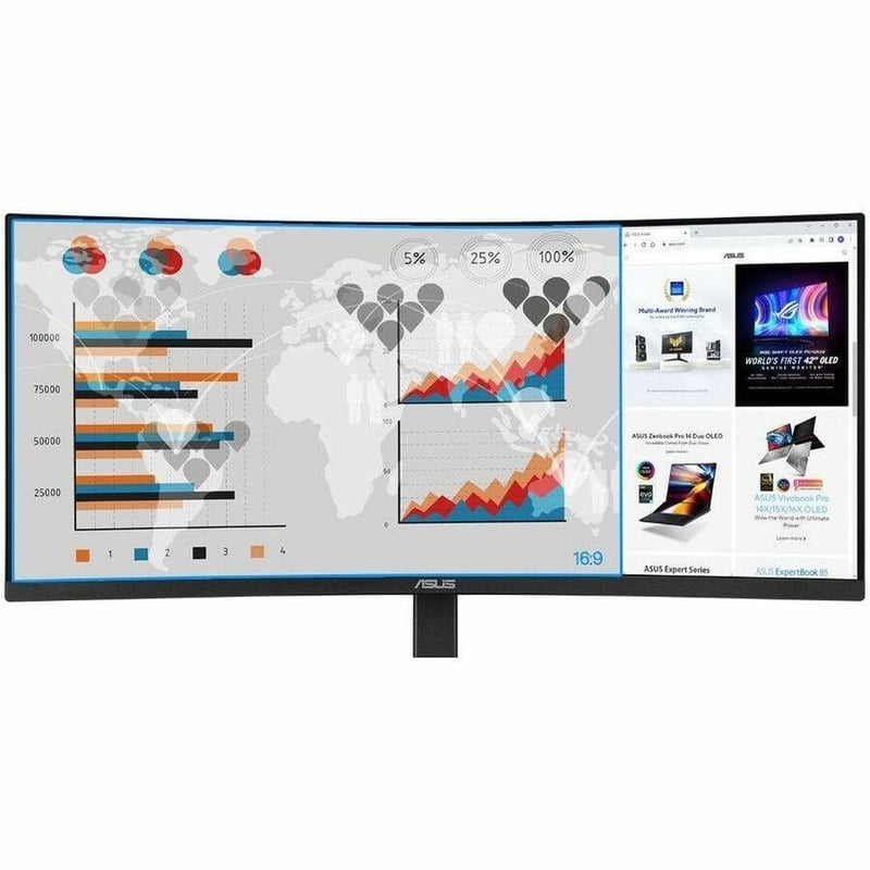 Asus VA34VCPSN 34" Class UW-QHD Curved Screen LED Monitor - 21:9 - Matte Black - Thumbnail 4