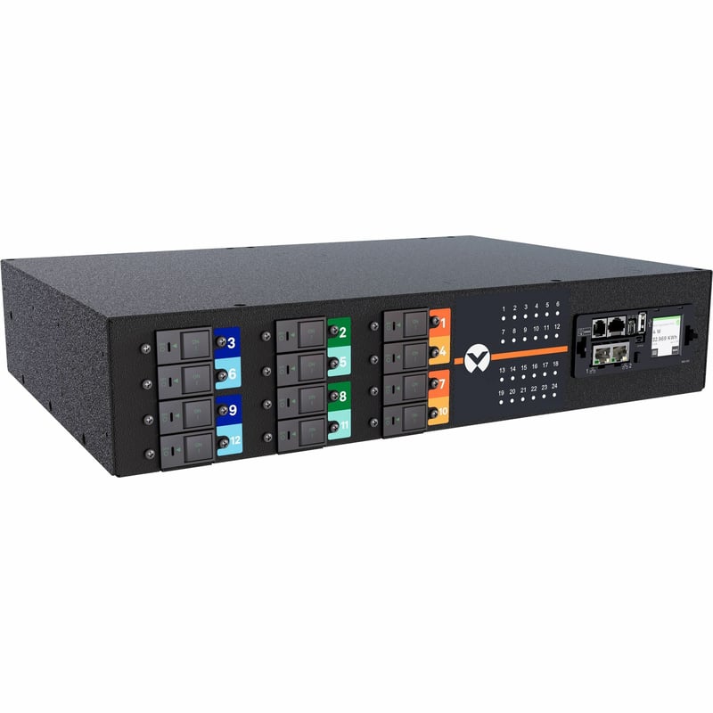 Vertiv PowerIT VP6U62A2 Upgradeable Outlet Level Monitoring HD rPDU, Horizontal, Three Phase, 24 Combination C13/C19 Outlets, 60/63A, 240/415V WYE, 2U - Thumbnail 1